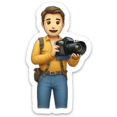 a man with camera an phone in his hand  sticker