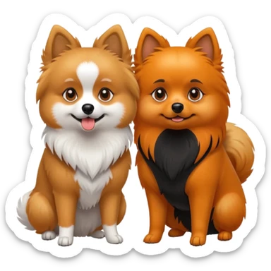 TWO POMERANIANS STANDING NEXT TO EACH OTHER. GIRL WHITE WITH ORANGE PATCHES AND BOY ALL BLACK WITH WHITE ON SNOUT AND CHEST . EMOJI DOGS. sticker