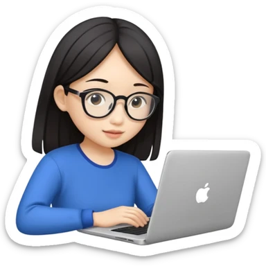 An asian girl is preparing for IELTS online with a laptop. sticker