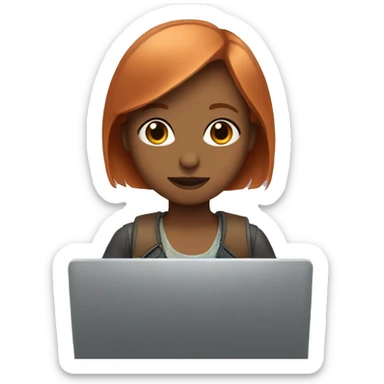 girl with a bob and copper hair sitting in front of a laptop  sticker