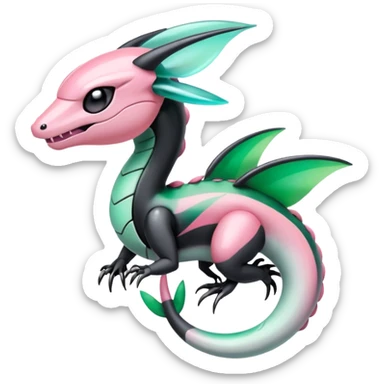 Pink-black-white-gradients Meloetta-Rayquaza-Gorebyss-Salandit-Pokémon-Fakémon-creature-fusion-hybrid sticker