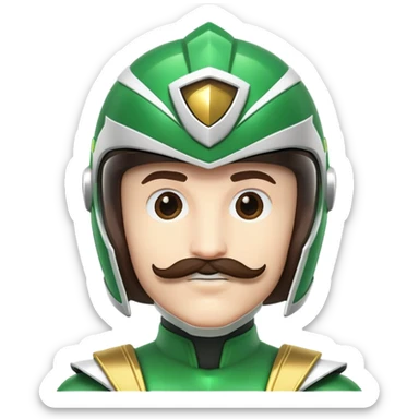 White version of the green power ranger with a brown mustache, green helmet sticker
