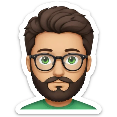 young man with dark slightly curled hair wearing glasses with green eyes and fuller beard sticker