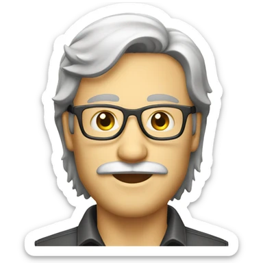 caucasian developer with glasses, mustache and a mullet sticker