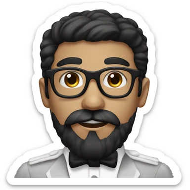 Groom with Short black Hair and  Long black beard handlebar moustache and glasses sticker
