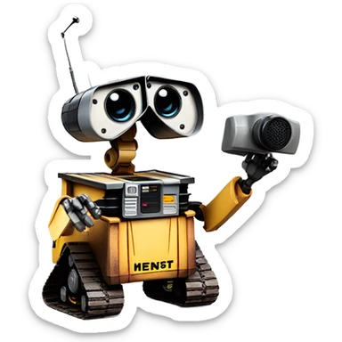 wall-e bot with alert siren sticker