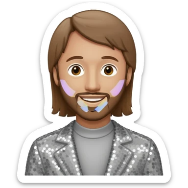 Maurice Gibb from Bee Gees with light grey sequin outfit, long brown hair sticker