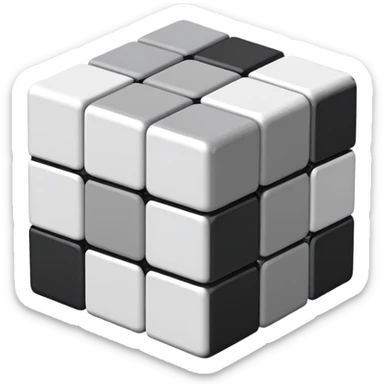 A 3x3 Rubik's Cube in monochromatic grayscale: white, light gray, medium gray, dark gray, black, minimalist iOS emoji style sticker