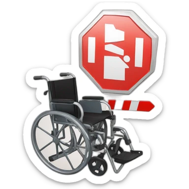stop sign  in the wheel of a wheel chair with stop sign  sticker