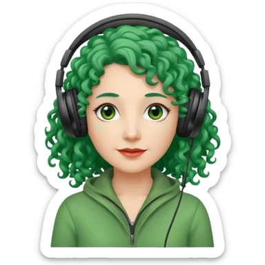 green haired earringed heaphone wearing middle aged woman very very curly long hair sticker
