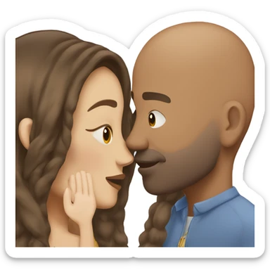 Brown bald man with chinhair kissing brunette woman with long hair sticker