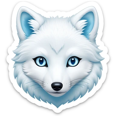 Cinematic Noble Arctic Fox Portrait Emoji, Poised and regal, with a compact, agile build and a luxurious, pure white Fur accented by a subtle hint of icy blue, deep-set soulful piercing eyes, Simplified yet sharp and sophisticated features, highly detailed, glowing with a soft, dignified glow, high shine, intelligent and cunning, stylized with an air of arctic elegance, focused and attentive, soft glowing outline, capturing the essence of a watchful and confident fox, so majestic it feels as though it could dash out of the screen with effortless authority! sticker
