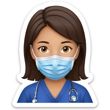 Surgical Face mask on a brunette girl in navy blue scrubs  sticker