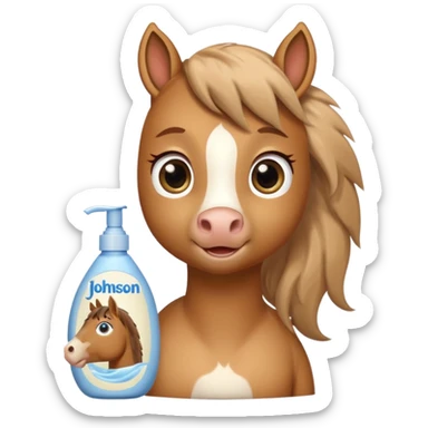 A cartoon horse holding johnson baby body lotion sticker