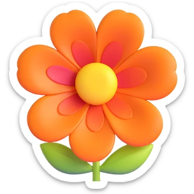 3D iOS icon of the flower, designed to be vibrant and eye-catching with a playful touch. The petals should have a glossy finish with soft, rounded edges, and the center should be detailed yet simple. The overall design should be modern and clean, fitting well within the iOS aesthetic. sticker
