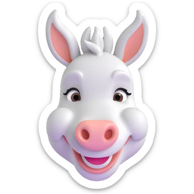 white donkey face with a big smile, clear and expressive sticker