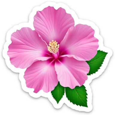 Cinematic Realistic image of a Mugunghwa flower (Rose of Sharon), rendered with delicate petal textures and vibrant pink hues, set against a minimalist background with gentle, diffused lighting that highlights its national significance sticker