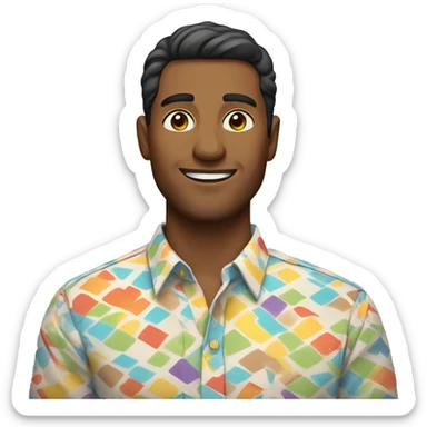 brown Man in Fitted button-up shirt with bright pattern sticker