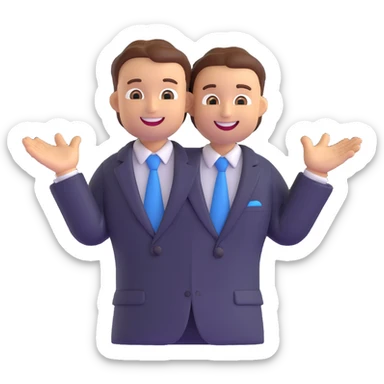 salesman emoji, enthusiastic, open arms, wearing a blazer, bright smile sticker