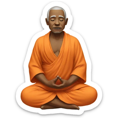 an old yogi with a peaceful and meditative expression. The character should be wearing an orange robe, symbolizing traditional yogic attire. The yogi can be sitting in a lotus position sticker