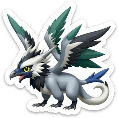 Shiny Black Grey White and Dark-Green Trico-Nargacuga-Silvally-Absol-fusion sticker