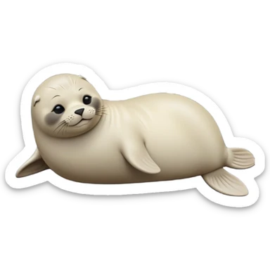 cinematic-seal-realistic-full-body-lounging-emoji,-plump-sleek-body-stretched-out-on-a-rocky-shoreline,-short-smooth-fur-glinting-in-the-sea-breeze,-flippers-tucked-comfortably-beneath-its-body,-large-dark-eyes-filled-with-playful-curiosity,-whiskered-muzzle-lifted-slightly-as-if-smiling,-simplified-yet-realistic-focused-features,-highly-detailed,-glowing-with-a-refreshing-marine-radiance sticker