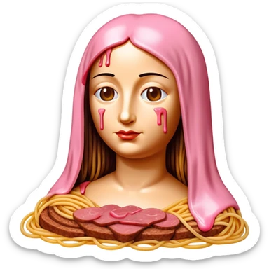 monalisa made of SPAM meat melted pink dripping sauce spaghetti portrait sticker