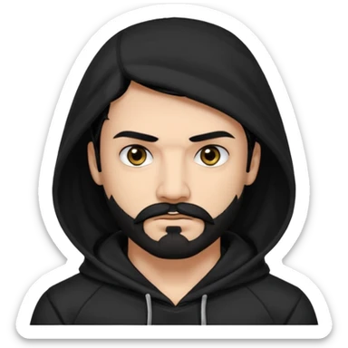 Man, hispanic skin, black hair, black beard, black mustache black eyes black t hoodie, small nose, long emo hair, muscular  sticker