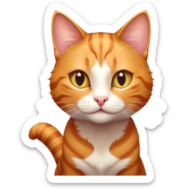 Cinematic Cute Ginger Tabby Cat Portrait Emoji, Head tilted playfully and inquisitively, sleek orange-brown fur with bold tabby stripes and a distinctive M-shaped marking on the forehead, sparkling amber eyes, Simplified yet irresistibly adorable features, highly detailed, glowing with a warm, friendly glow, high shine, affectionate and curious, stylized with a touch of whimsy, bright and endearing, soft glowing outline, capturing the essence of a mischievous yet loving kitten, so playful it feels like it could pounce out of the screen and into your arms! sticker
