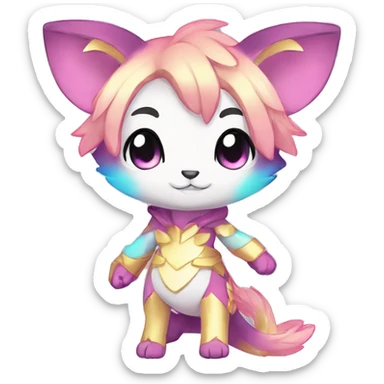Cute Kawaii Chibi Anthro Sona Pretty Shiny Colorful Sparkly Fakemon Full Body sticker