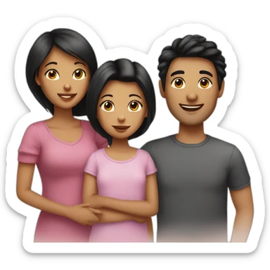Family of three, woman with black hair, men with black hair, baby girl, 2 cats sticker