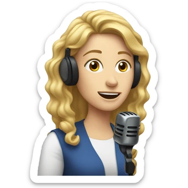 white woman recording voice over sticker