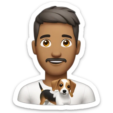 Man with modern hair cut with no t-shirt with jack russell terrier dog sticker