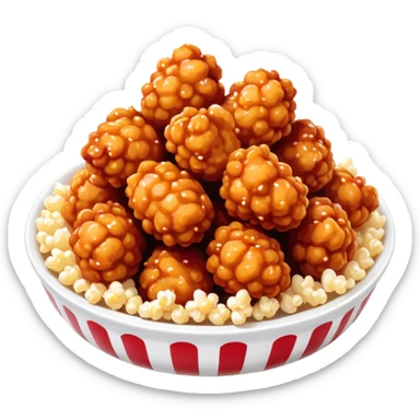 Korean Fried Chicken Cinematic Realistic Korean Fried Chicken Dish Emoji, depicted as bite-sized popcorn chicken pieces generously coated in a glossy, spicy sauce, rendered with crisp textures and dynamic, appetizing lighting. sticker