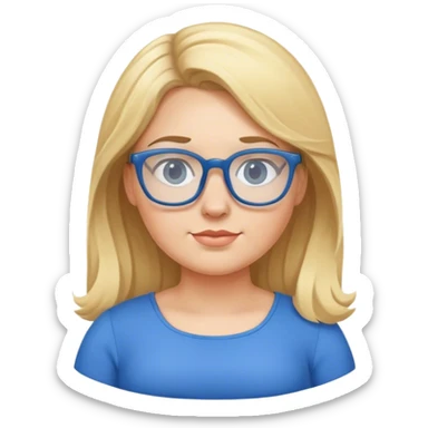 A big blonde girl with glasses wearing a blue dress sticker