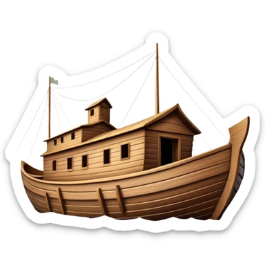 Huge empty wooden Noah's ark boat on water, wide and spacious, no occupants, realistic details sticker