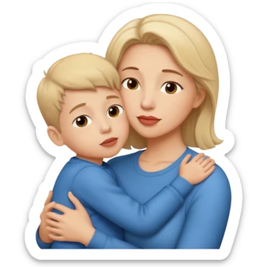 A mother and her young son hug and kiss on the lips. sticker