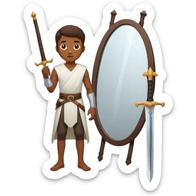 the sword on the floor and a mirror person sticker