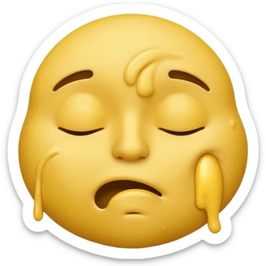 iOS-style 3D classic yellow emoji: drowsy yellow face with half-closed eyes, messy mouth, and slightly tilted head, conveying just-woke-up grogginess sticker