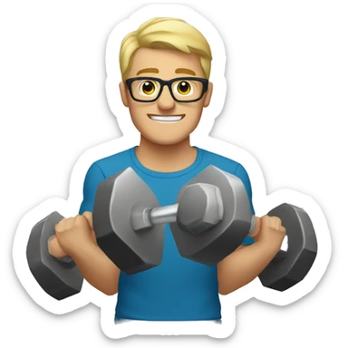 Blonde guy with glasses lifting weights sticker