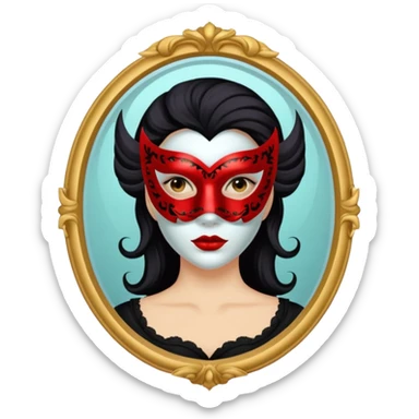 Killer on mask on fancy mirror behind woman sticker