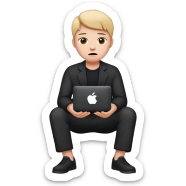 a home which has garden like and the home has slack emoji, where on the house steps, a blob holding black mac should sit and should look like wiork sticker