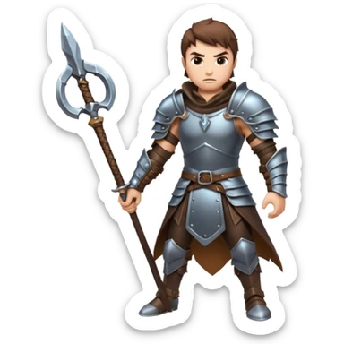fantasy warrior man wielding a whip weapon, leather armor collar, intense eyes, heroic pose, 3D cartoon, mobile game icon style, clean background, no text, no watermark
 sticker