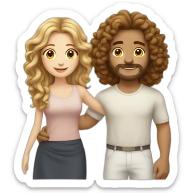 man and woman standing in an embrace White skin woman has long hair The man has shoulder-length curly hair sticker