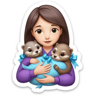 woman hugging baby otters with ribbons and crystals sticker