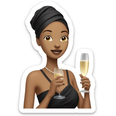 Girl with towel wrapped around her head and body holding a champagne glass in black high heels  sticker