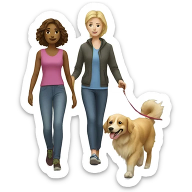 White woman walking a golden retriever sticker