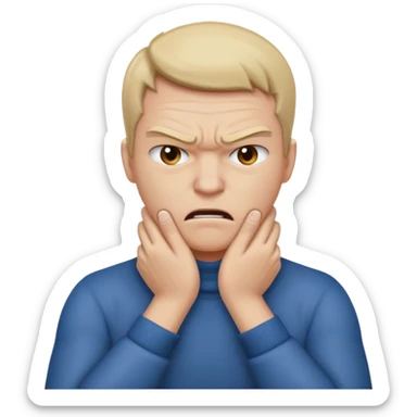 Grabbing throat with hands and looking angry with arms crossed and under chin, grabbing neck sticker