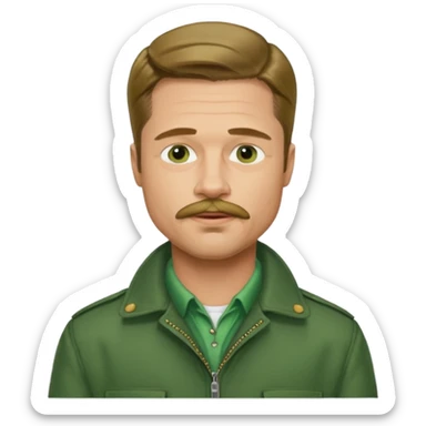 brad pitt with stache, wear green jacket sticker