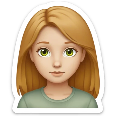 Hey. I want to make an emoji of a cute girl for my pfp, the girl should have dark blonde hair with yellowish & gingerish undertones, greenish grey eyes  sticker